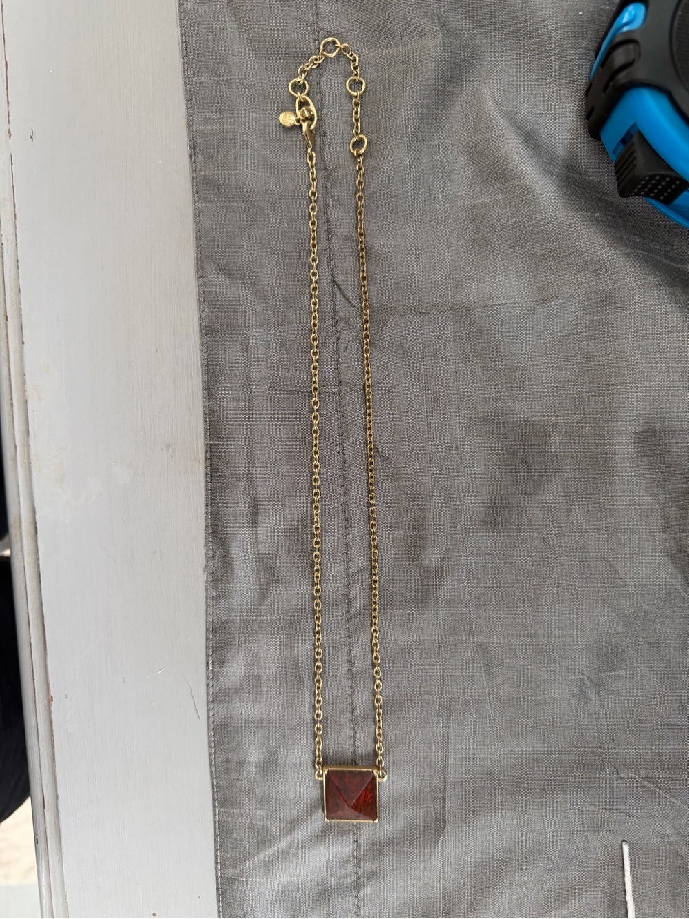 CAbi Gold Tone Necklace with Brown Square Pendant